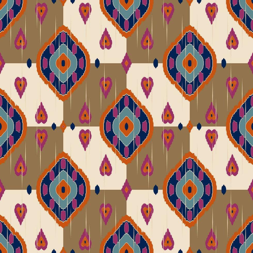 Ikat tribal Indian seamless pattern. Ethnic Aztec fabric carpet mandala ornament native boho chevron textile.Geometric African American oriental traditional vector illustrations. Embroidery style.