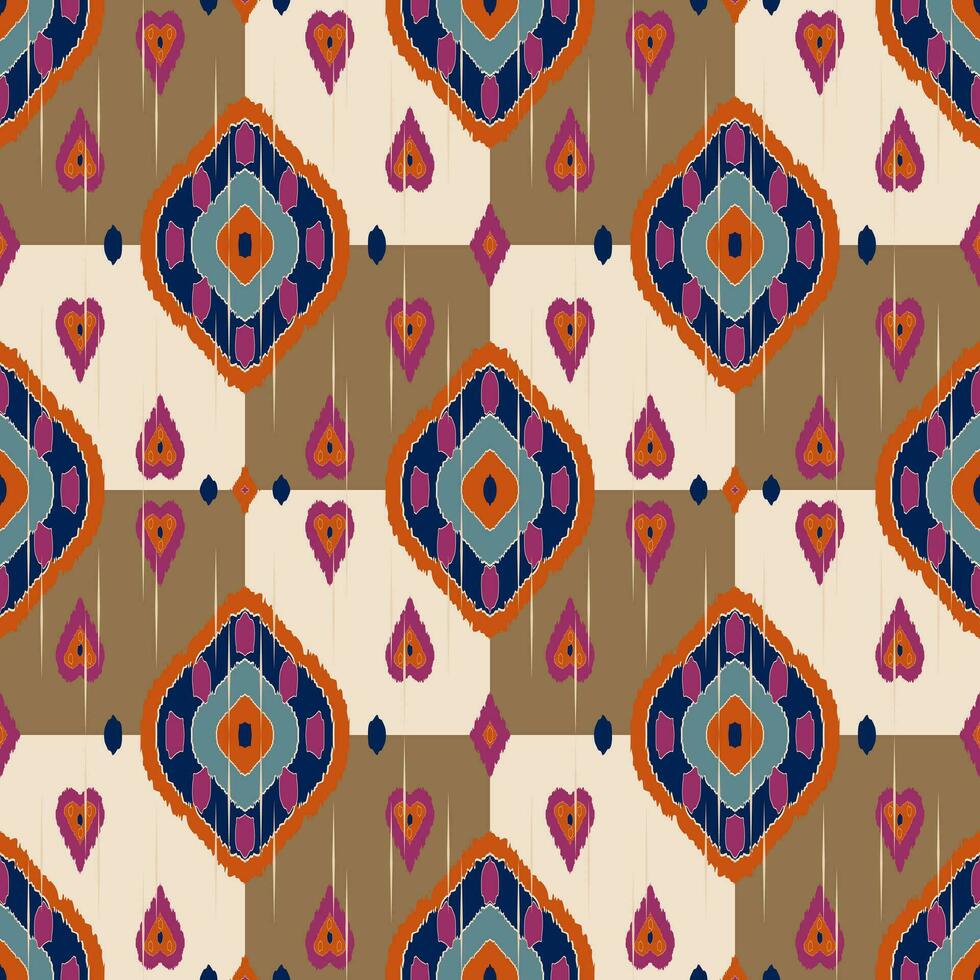 ikat tribal indio sin costura modelo. étnico azteca tela alfombra mandala ornamento nativo boho cheurón textil.geometrico africano americano oriental tradicional vector ilustraciones. bordado estilo.