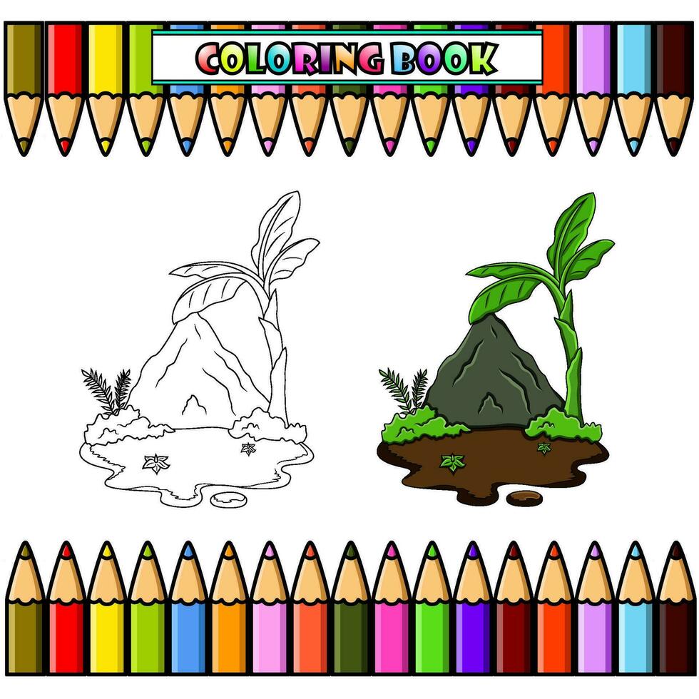 Volcano mountain for coloring book vector