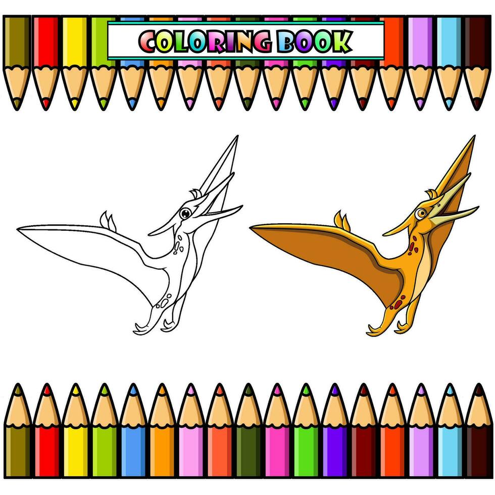 dibujos animados pteranodonvolando para colorante libro vector