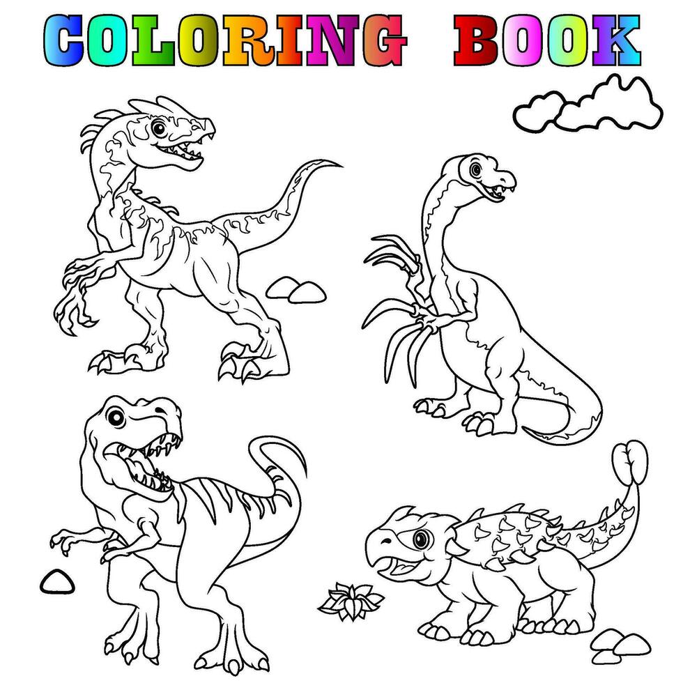 Coloring book with cartoon dinosaurs vector