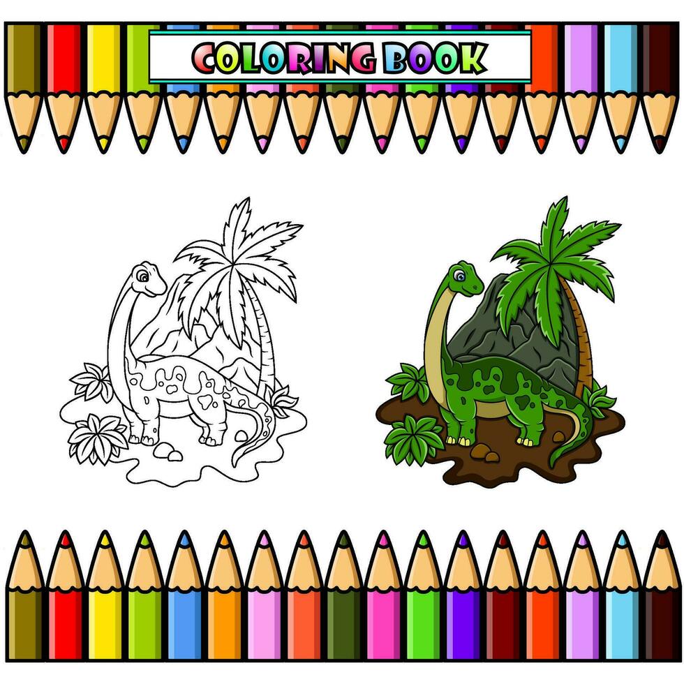 Cartoon brontosaurus  in the jungle for coloring book vector