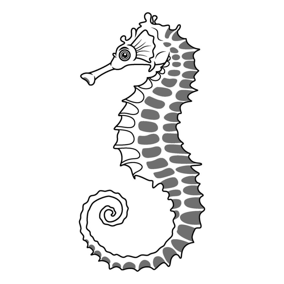 Cartoon seahorse in line art vector
