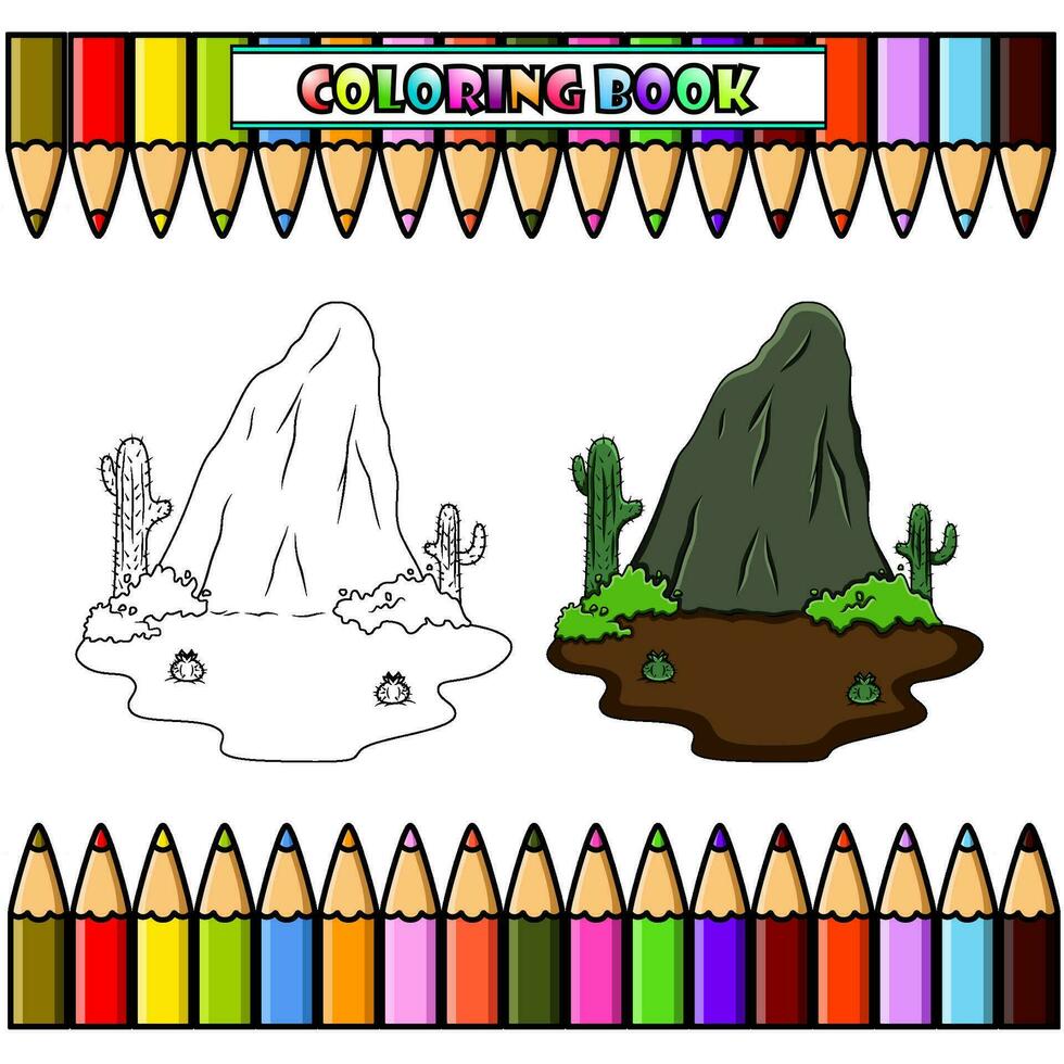 volcán montaña para colorante libro vector