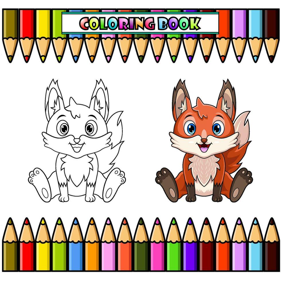 Cute baby fox cartoon sitting for coloring book vector