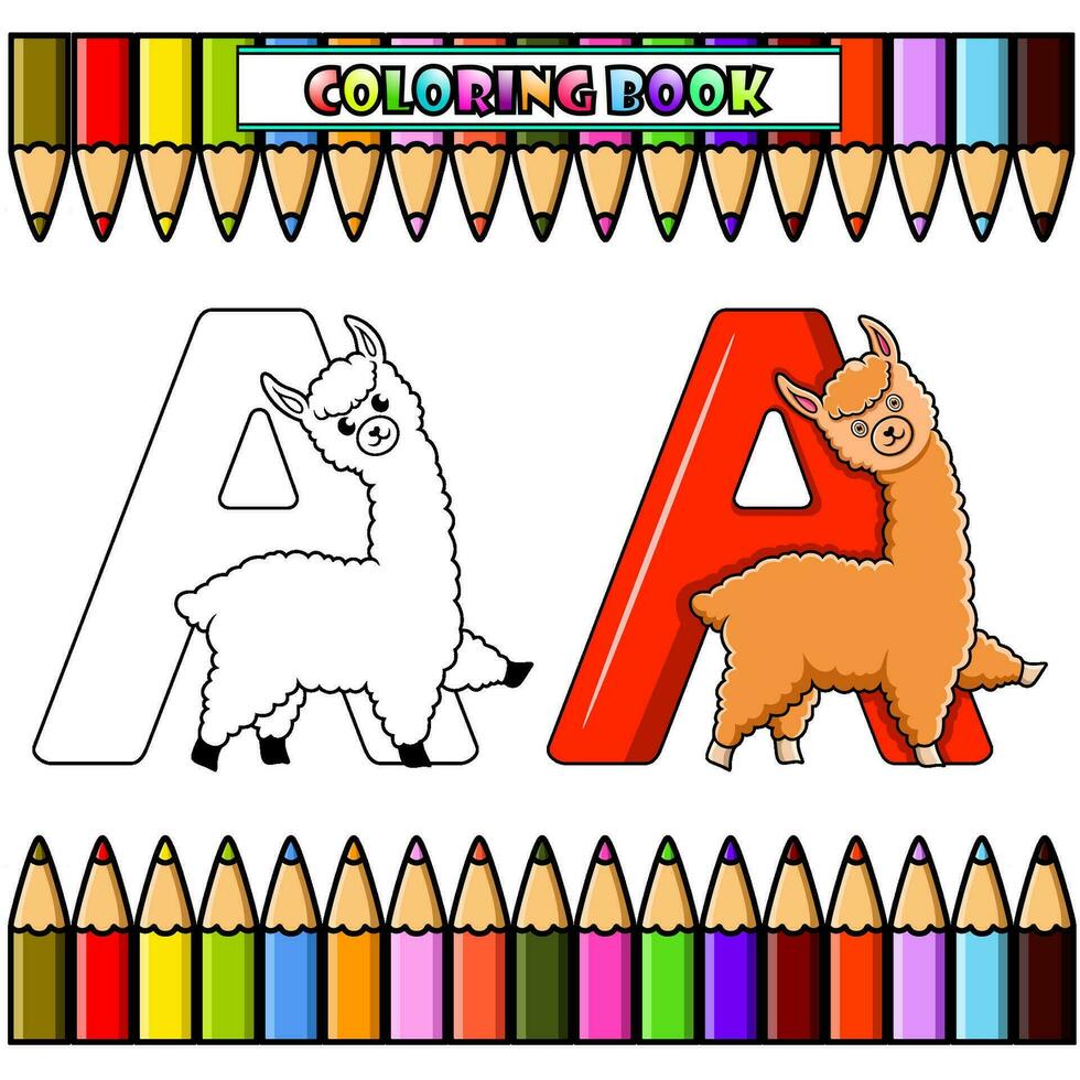 colorante libro, ilustración de un letra para alpaca vector