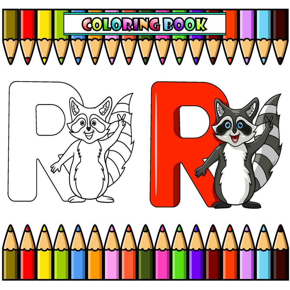 ilustración de r letra para mapache para colorante libro vector