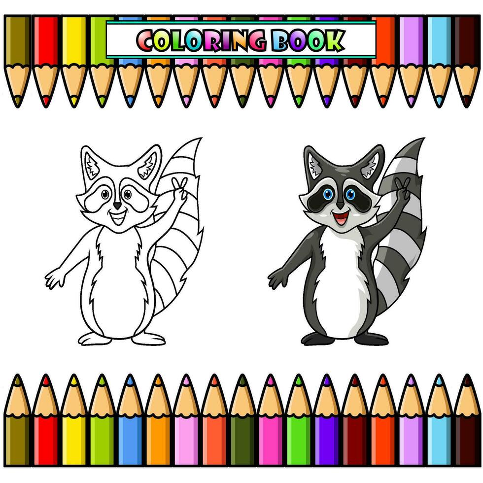 raccoon cartoon wave hands for coloring book vector