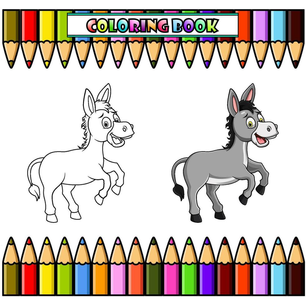 Cartoon donkey for coloring book vector