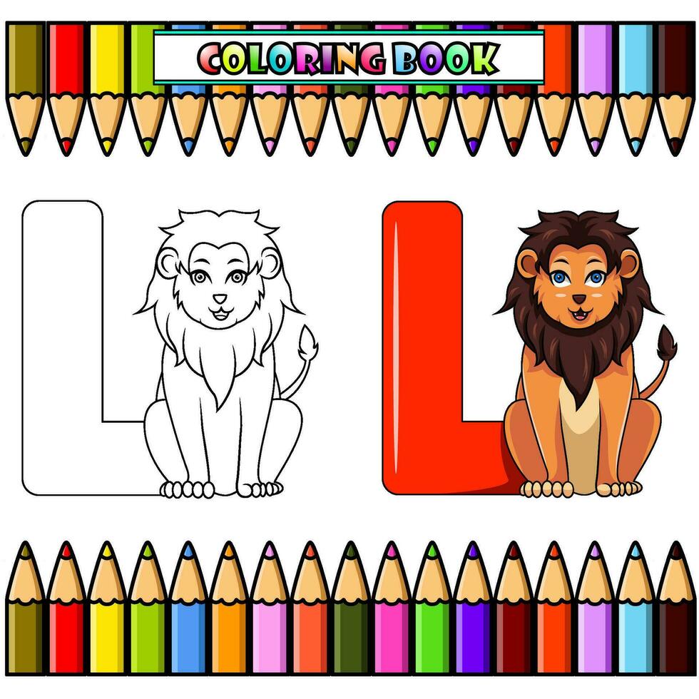 Illustration of L letter for lion for coloring book vector