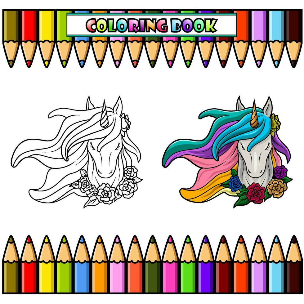 beautiful unicorn head for coloring book vector