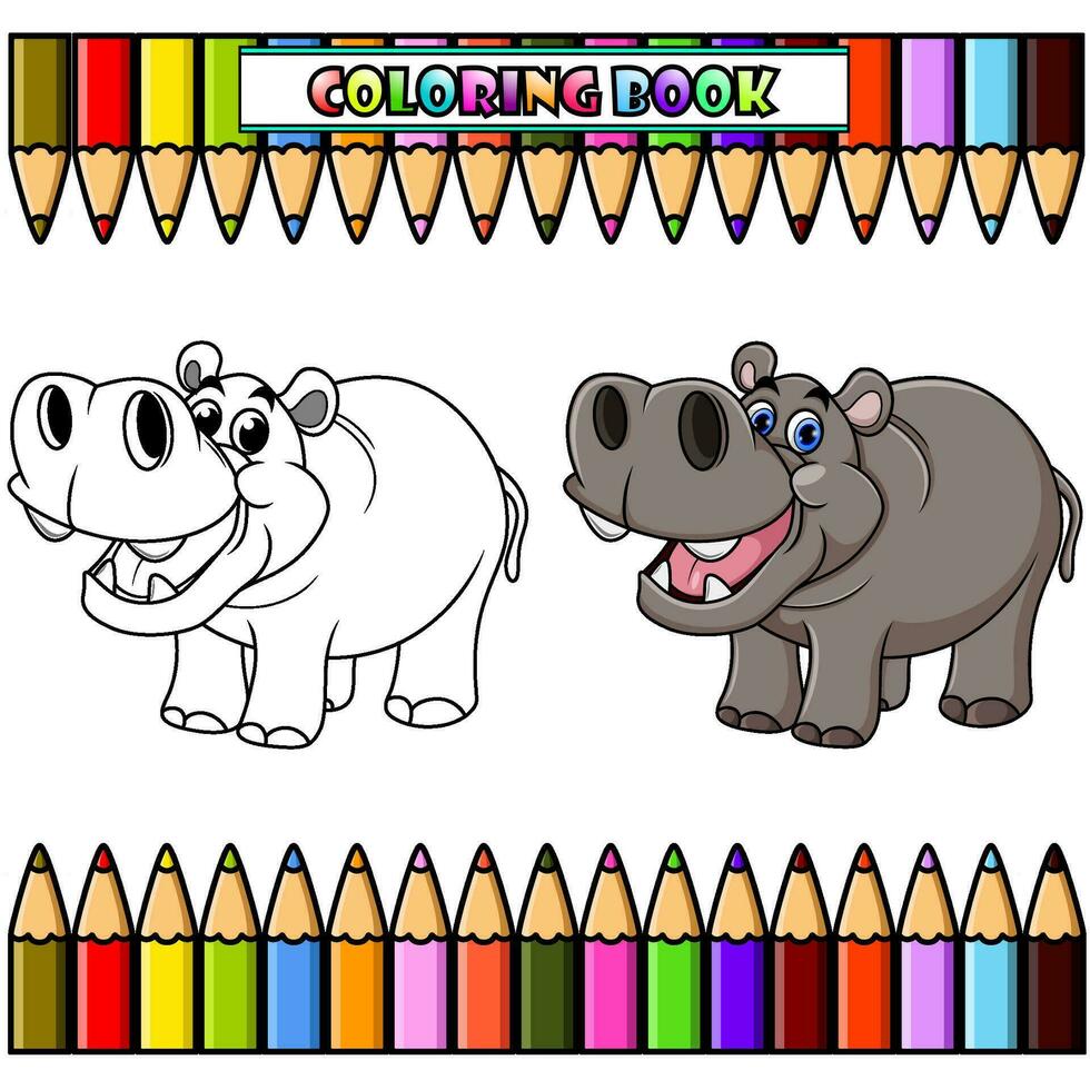 dibujos animados hipopótamo con abierto boca para colorante libro vector