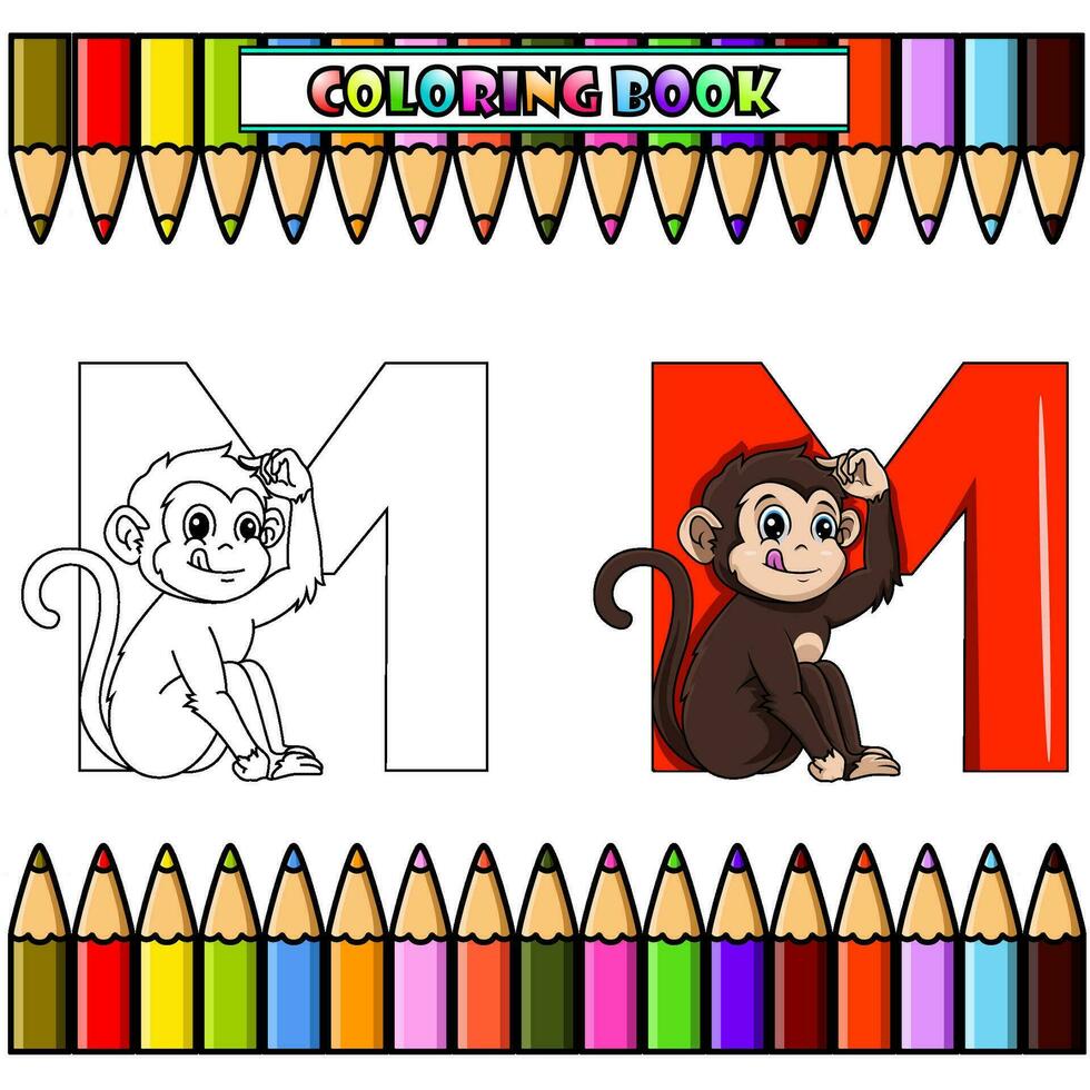 Illustration of M letter for monkey for coloring book vector
