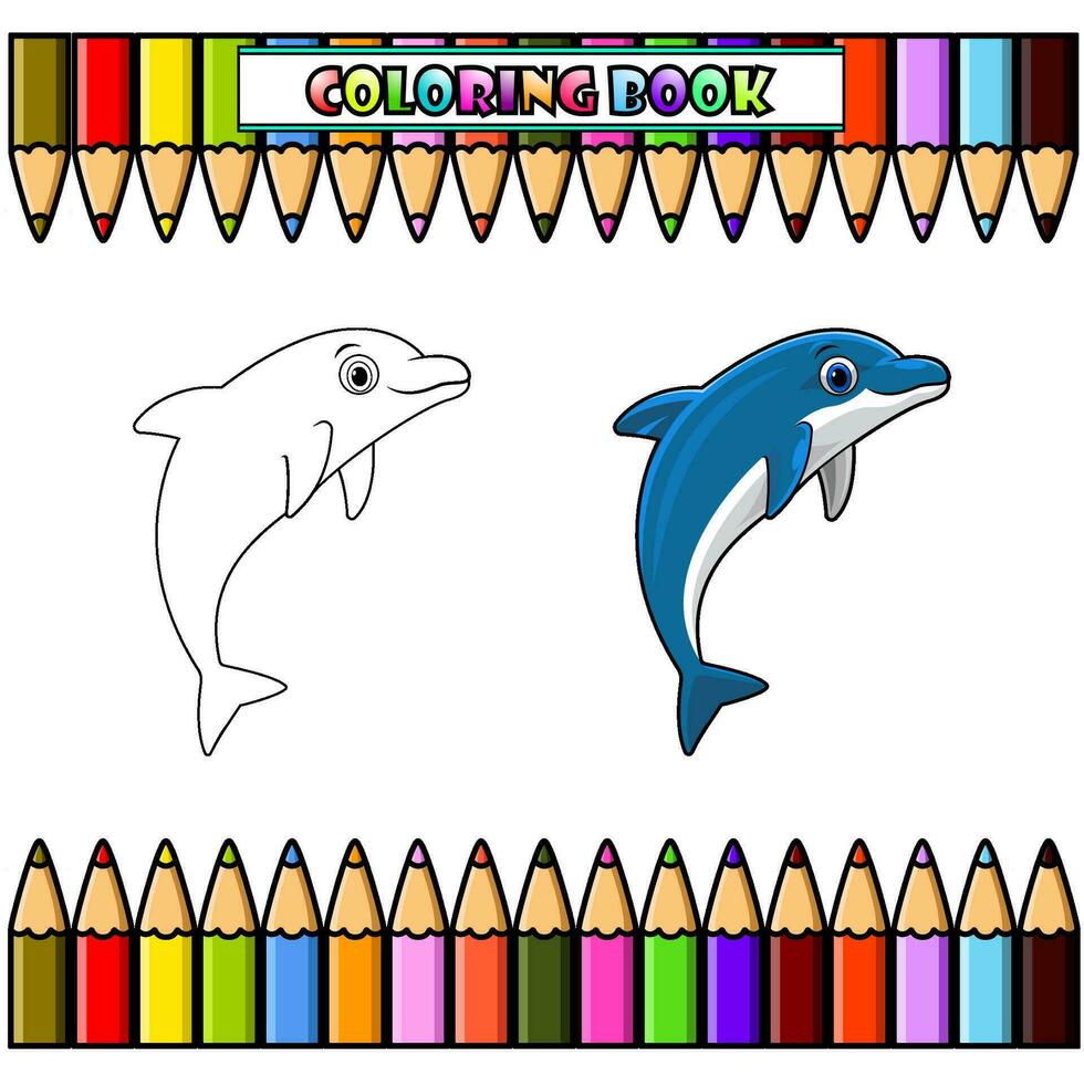delfín dibujos animados saltando para colorante libro vector