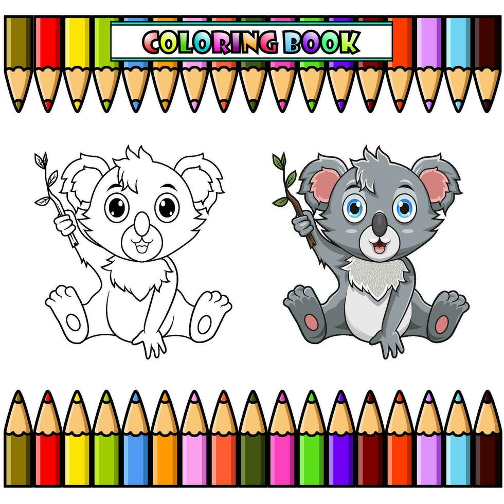 linda bebé coala dibujos animados sentado para colorante libro vector