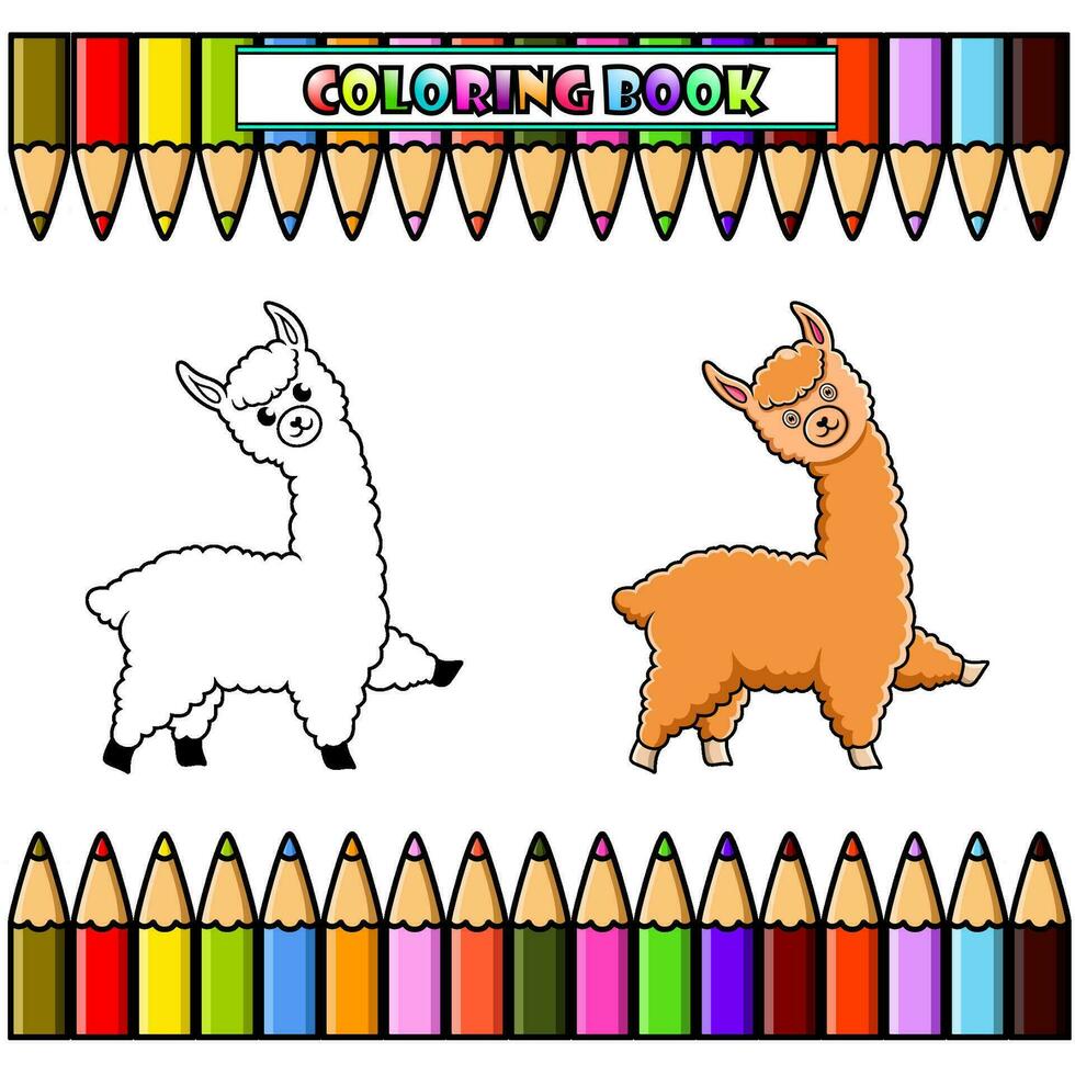 Cartoon alpaca for coloring book vector