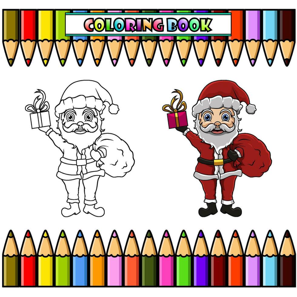 contento Papa Noel claus - dibujos animados estilo personaje para colorante libro vector