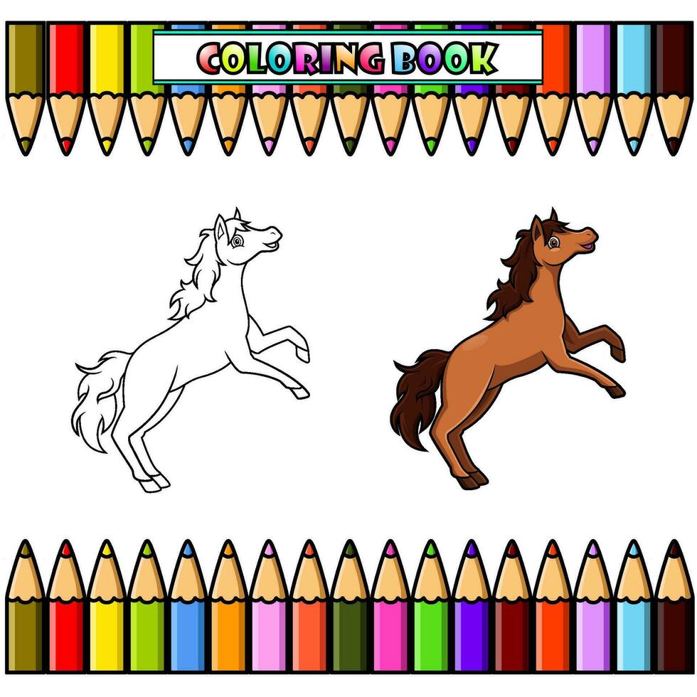 linda caballo dibujos animados saltando actitud para colorante libro vector