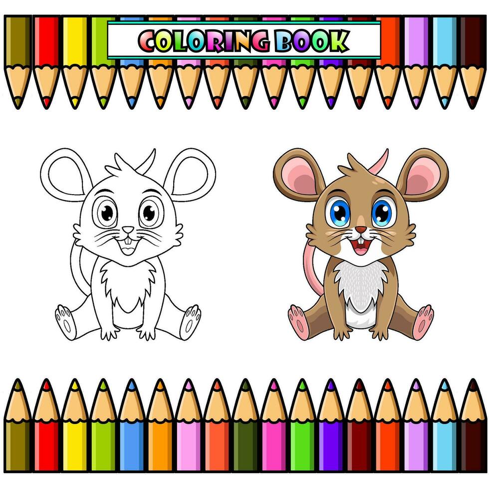 Cute baby mouse cartoon sitting for coloring book vector