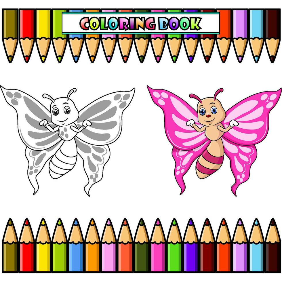 dibujos animados gracioso mariposa para colorante libro vector