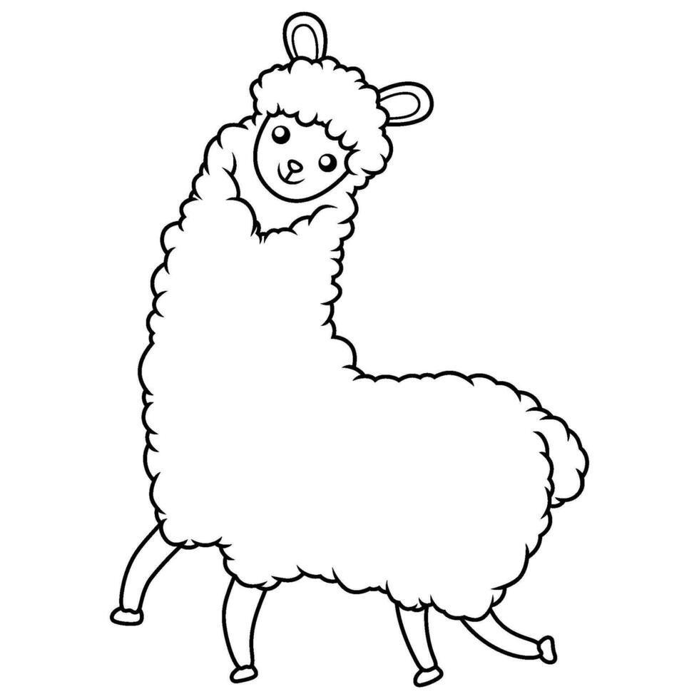 Cartoon funny llama on white background vector