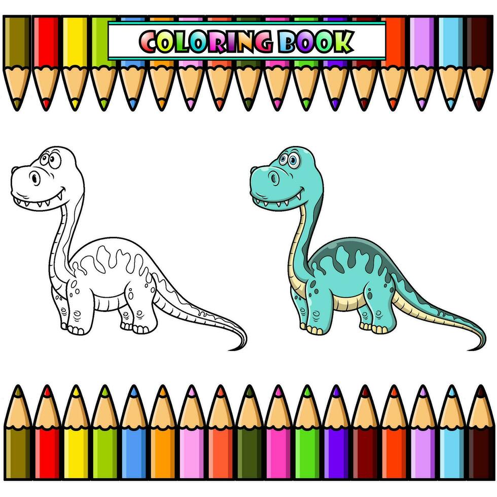 Cartoon baby brontosaurus dinosaur for coloring book vector