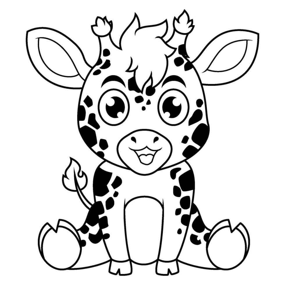 Cute baby giraffe cartoon sitting on line art vector