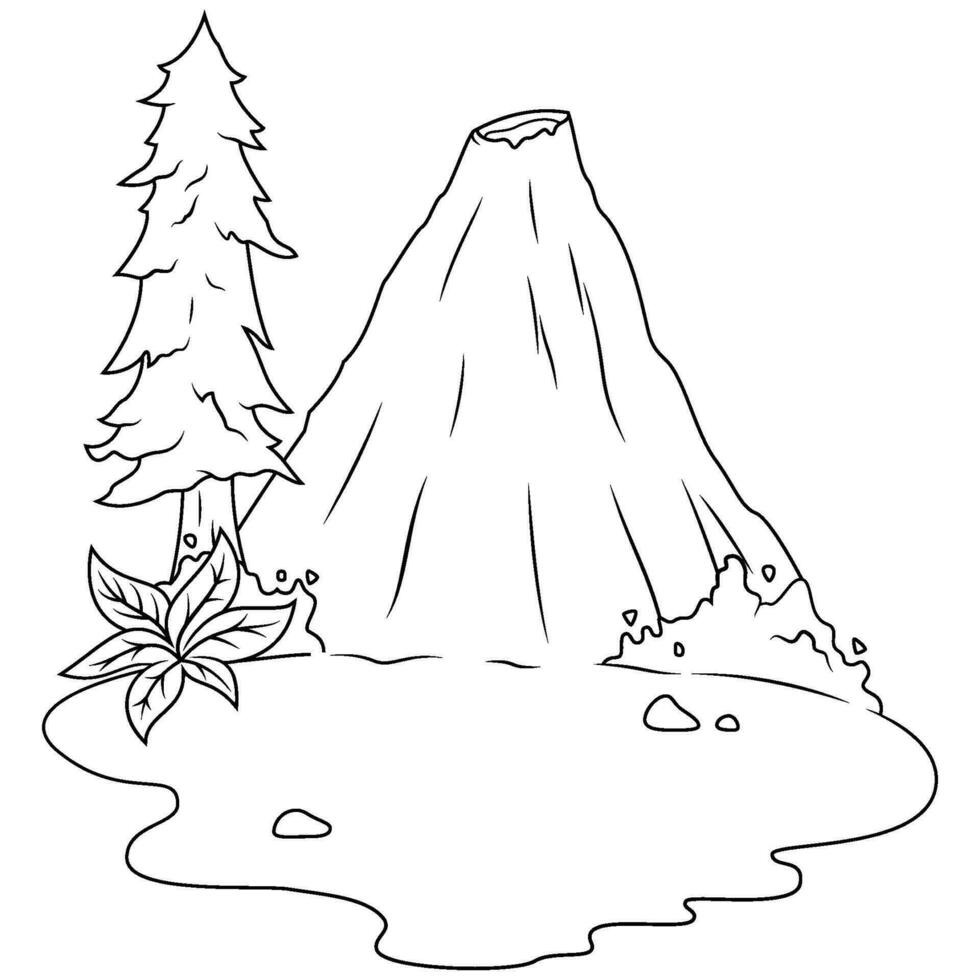 hand drawn of Volcano mountain  line art vector