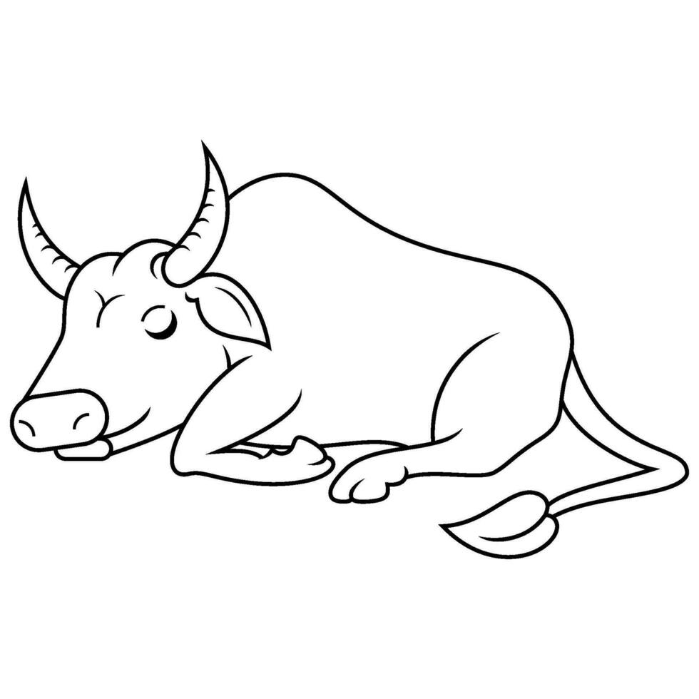 Cartoon buffalo isolated on line art vector