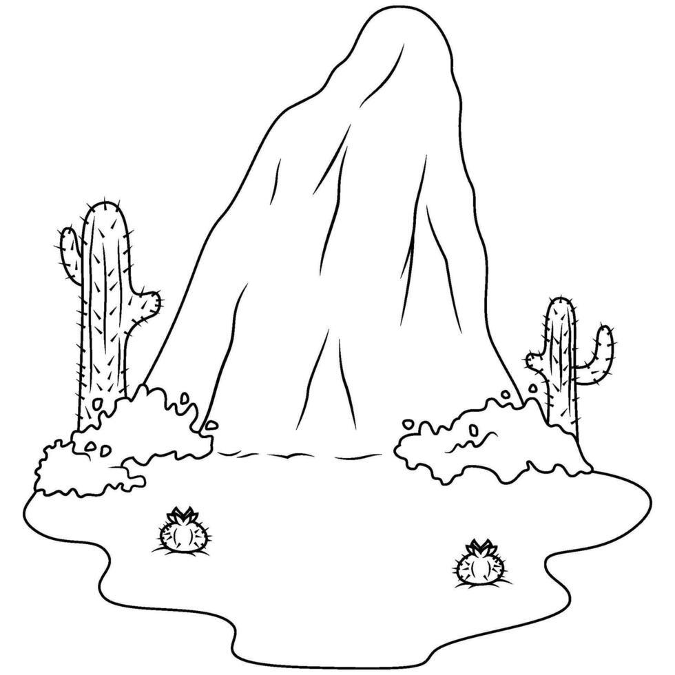 hand drawn of Volcano mountain  line art vector