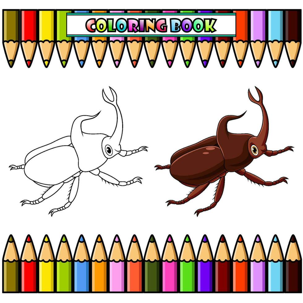 Stag beetle cartoon for coloring book vector