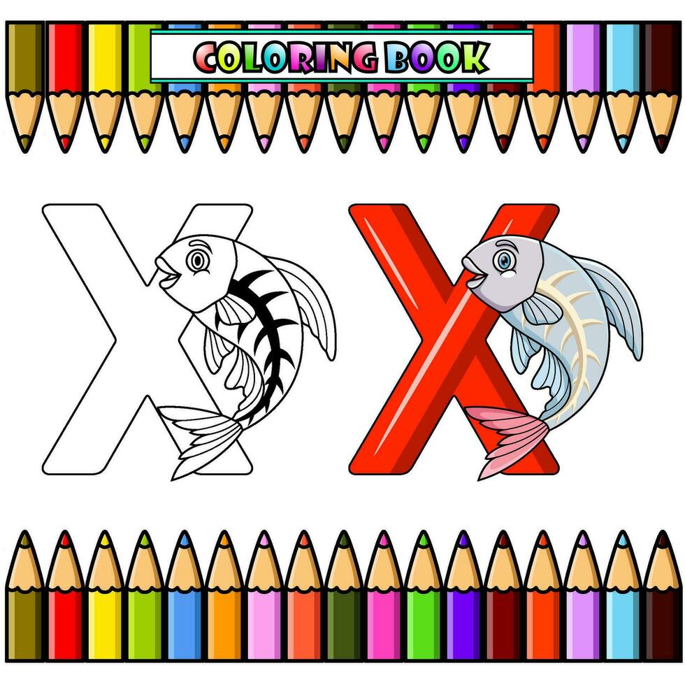 Coloring book, Illustration of X letter for X-Ray vector