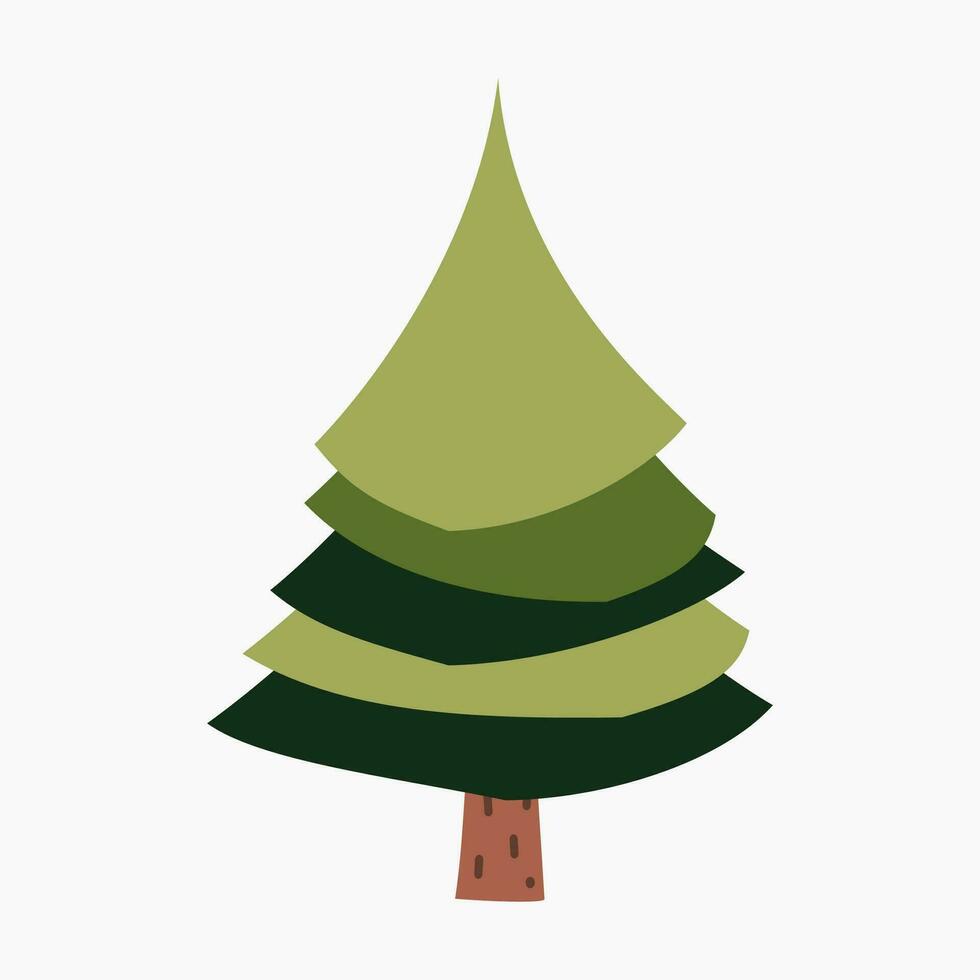 A cute plain Christmas tree, spruce, pine, conifer without decoration, flat vector illustration isolated on white background. Merry Christmas and Happy New Year.