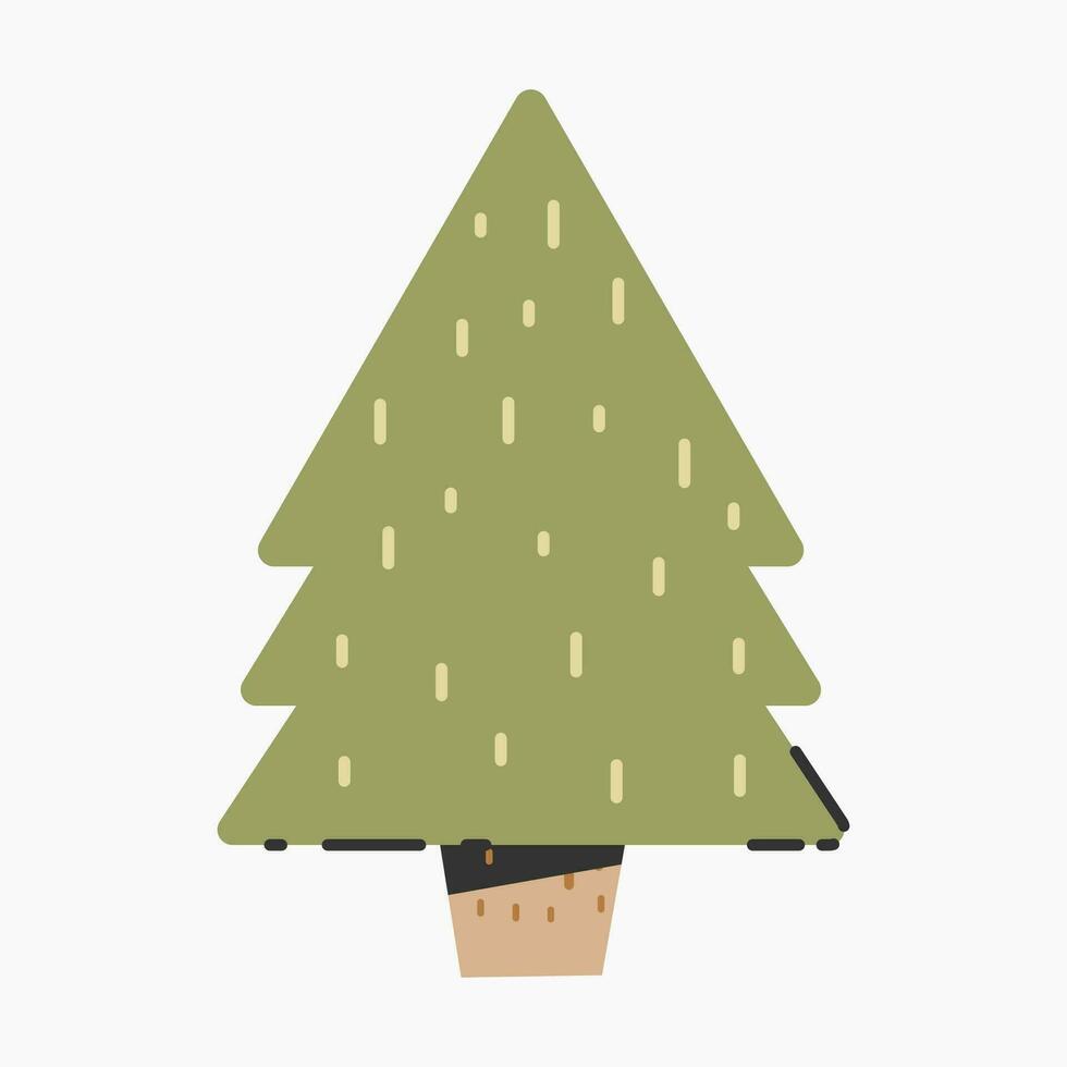 A cute plain Christmas tree, spruce, pine, conifer without decoration, flat vector illustration isolated on white background. Merry Christmas and Happy New Year.