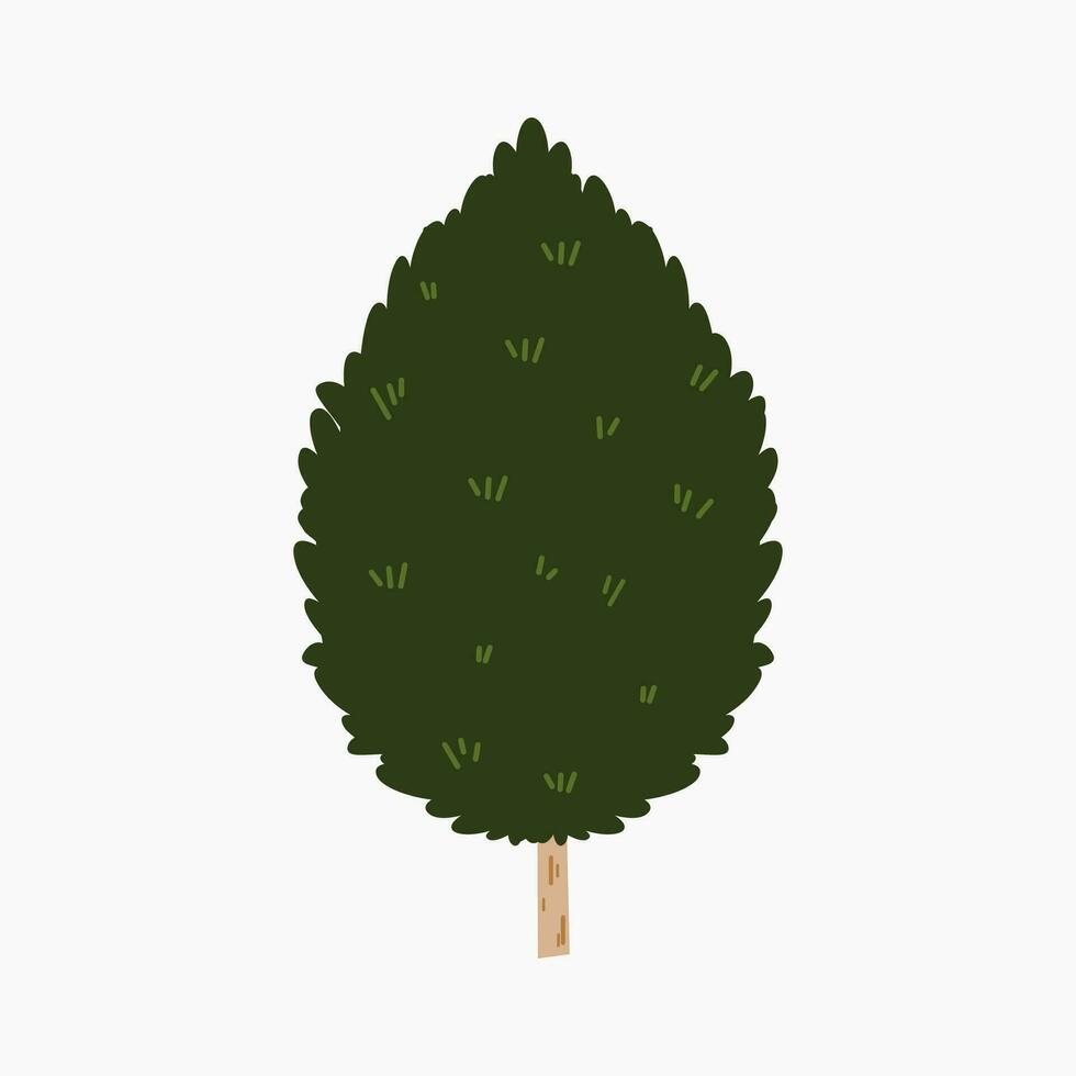 A cute plain Christmas tree, spruce, pine, conifer without decoration, flat vector illustration isolated on white background. Merry Christmas and Happy New Year.