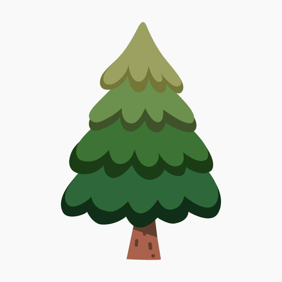 A cute plain Christmas tree, spruce, pine, conifer without decoration, flat vector illustration isolated on white background. Merry Christmas and Happy New Year.