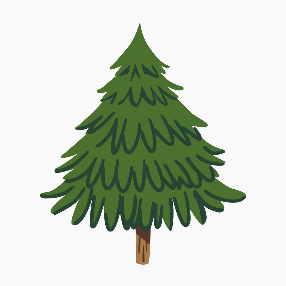 A cute plain Christmas tree, spruce, pine, conifer without decoration, flat vector illustration isolated on white background. Merry Christmas and Happy New Year.