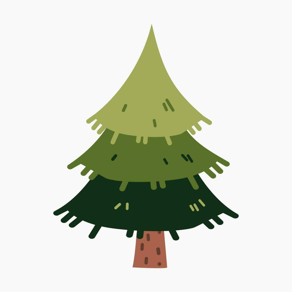 A cute plain Christmas tree, spruce, pine, conifer without decoration, flat vector illustration isolated on white background. Merry Christmas and Happy New Year.