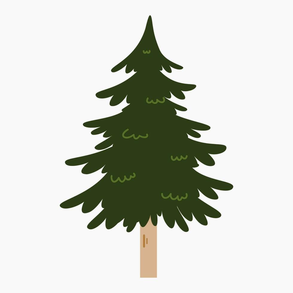 A cute plain Christmas tree, spruce, pine, conifer without decoration, flat vector illustration isolated on white background. Merry Christmas and Happy New Year.