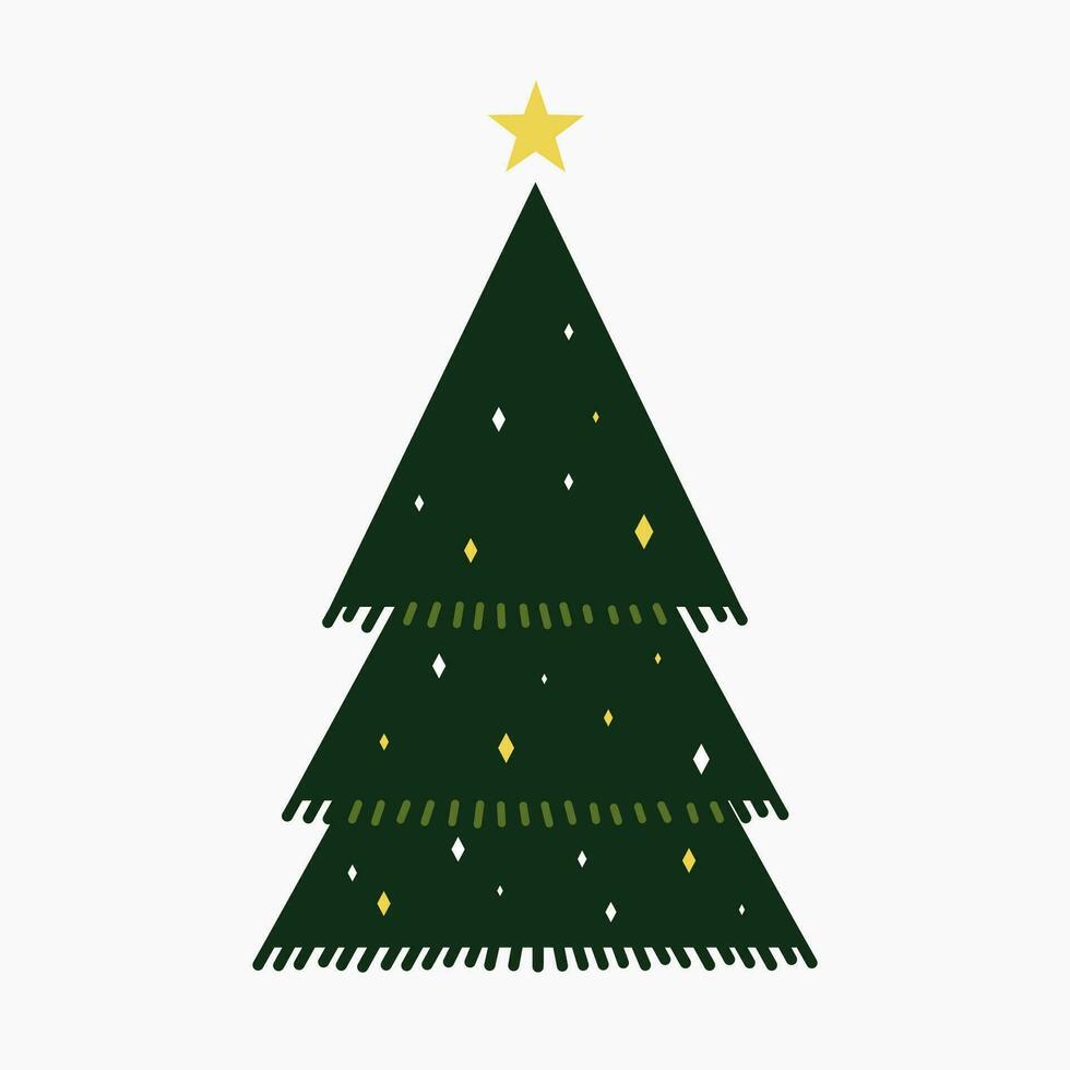 A cute Christmas tree with lovely decoration flat vector illustration isolated on white background. Merry Christmas and Happy New Year