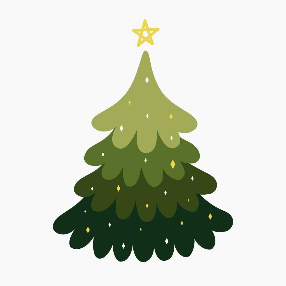 A cute Christmas tree with lovely decoration flat vector illustration isolated on white background. Merry Christmas and Happy New Year