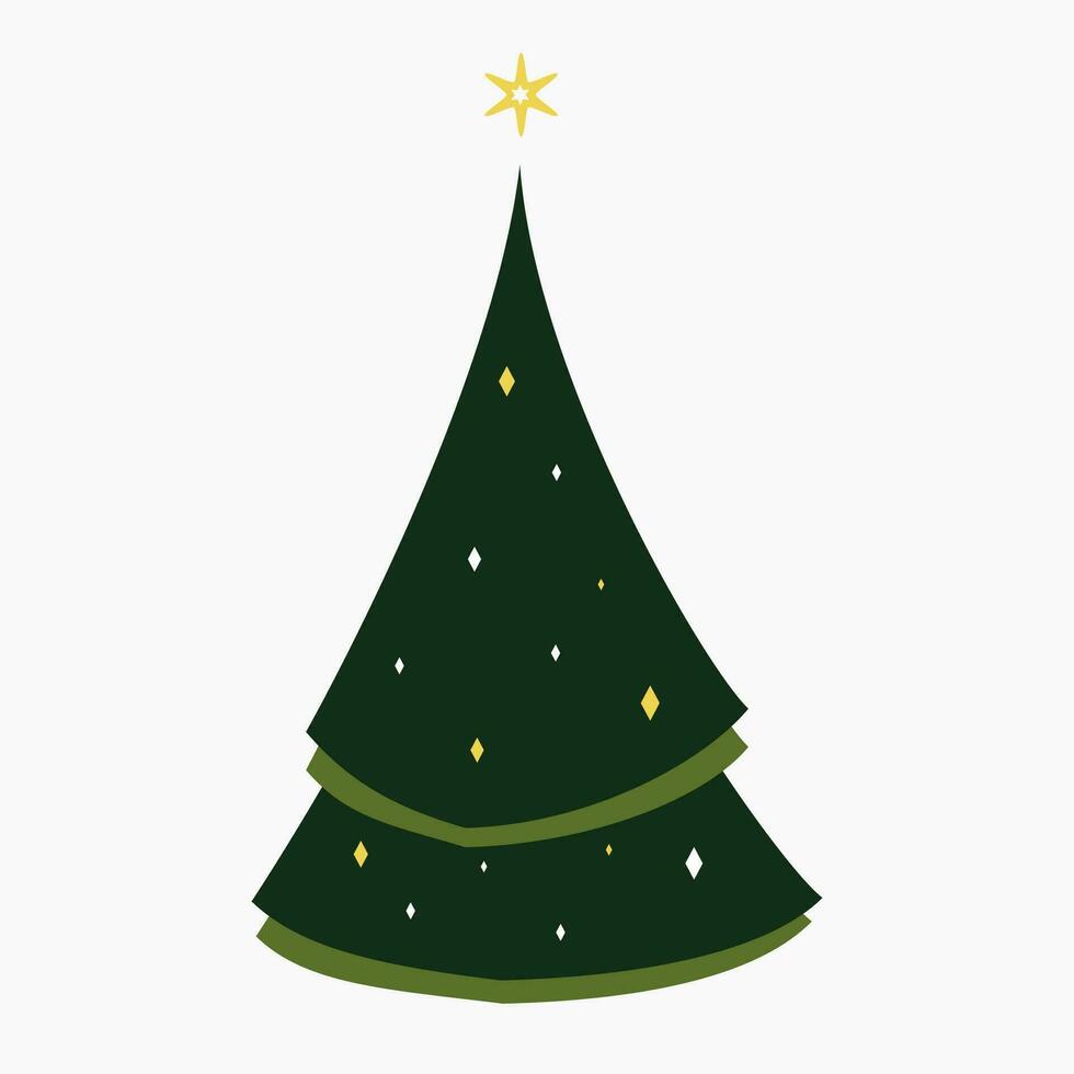 A cute Christmas tree with lovely decoration flat vector illustration isolated on white background. Merry Christmas and Happy New Year