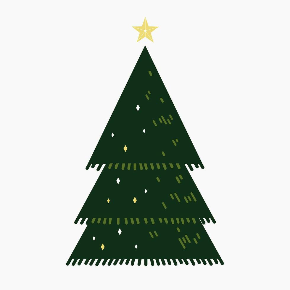 A cute Christmas tree with lovely decoration flat vector illustration isolated on white background. Merry Christmas and Happy New Year