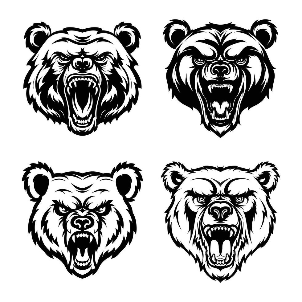 enojado oso cabeza icono aislado conjunto ilustración vector