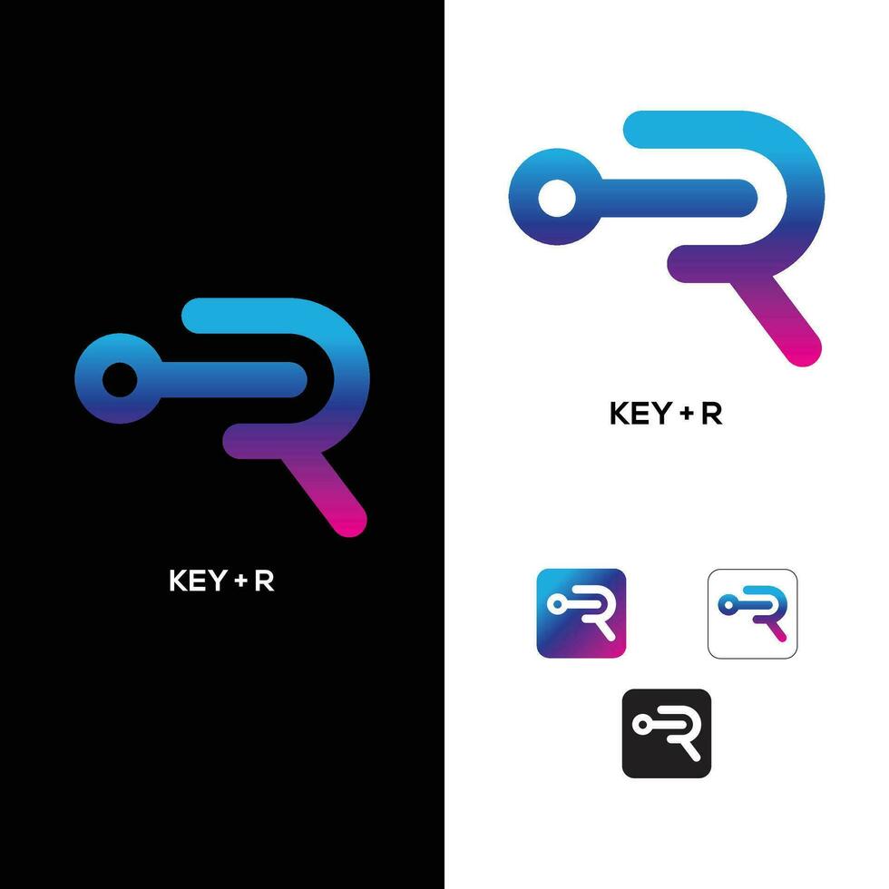 R letter with key shape creative logo design vector