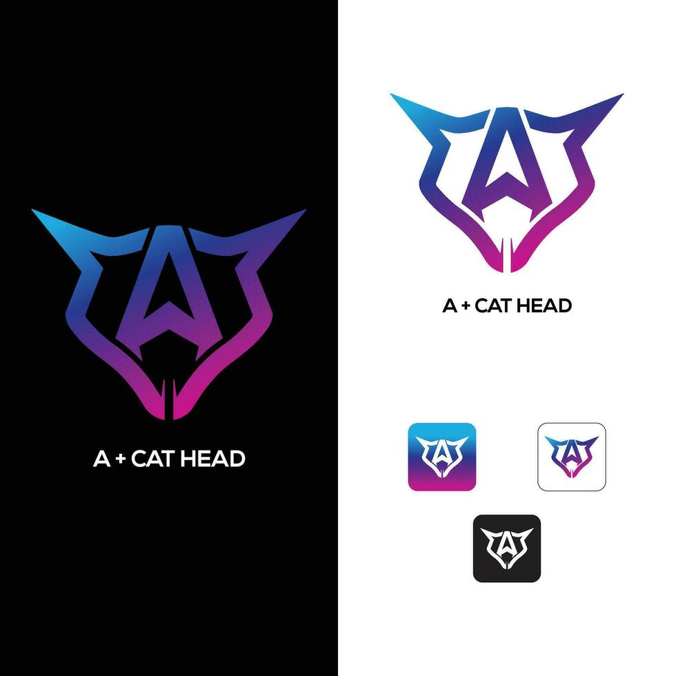 A letter with cat head initial creative logo design vector