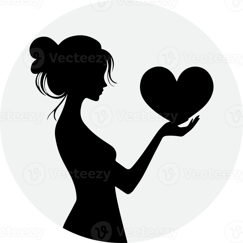 Single silhouette of women hands holding heart shape. Symbol of Love on valentine's day vector illustration png