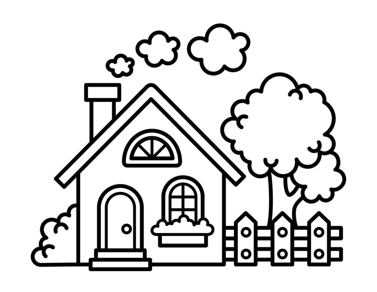 House And Yard Children Coloring Page vector