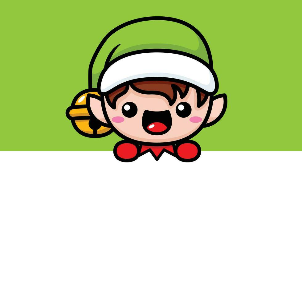 Cute And Kawaii Christmas Elf On A Wall vector