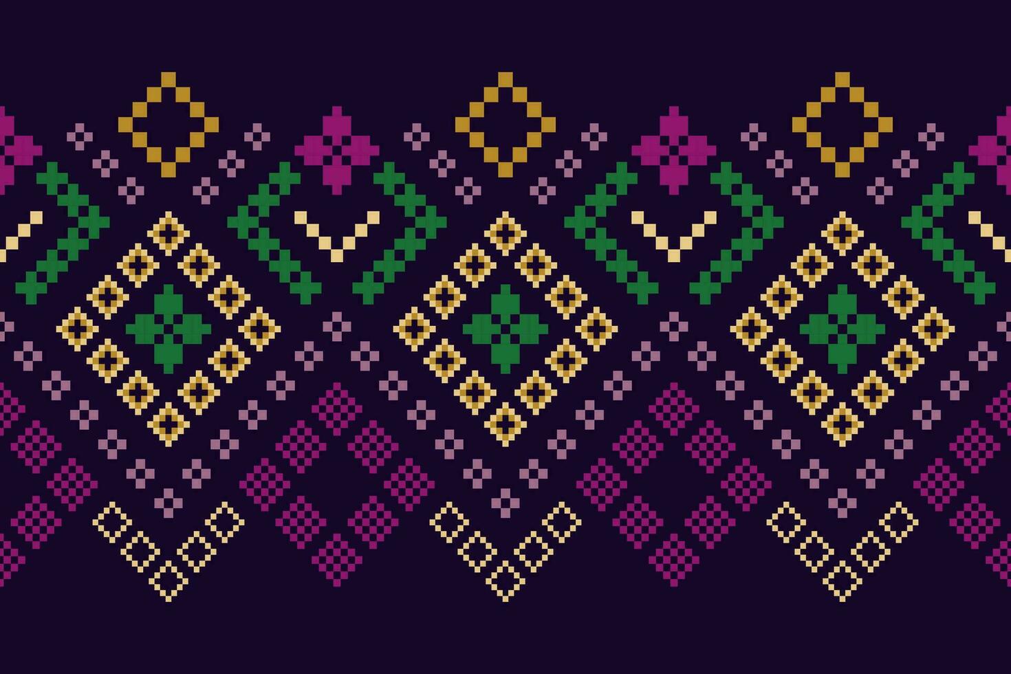 Purple cross stitch traditional ethnic pattern paisley flower Ikat background abstract Aztec African Indonesian Indian seamless pattern for fabric print cloth dress carpet curtains and sarong vector